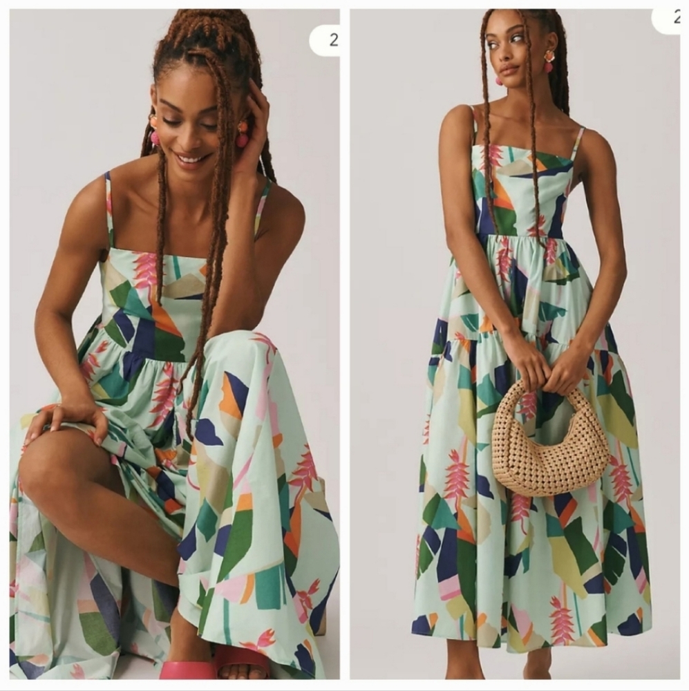 Floral Geometric Mint Maxi Dress - Sleeveless Sundress
